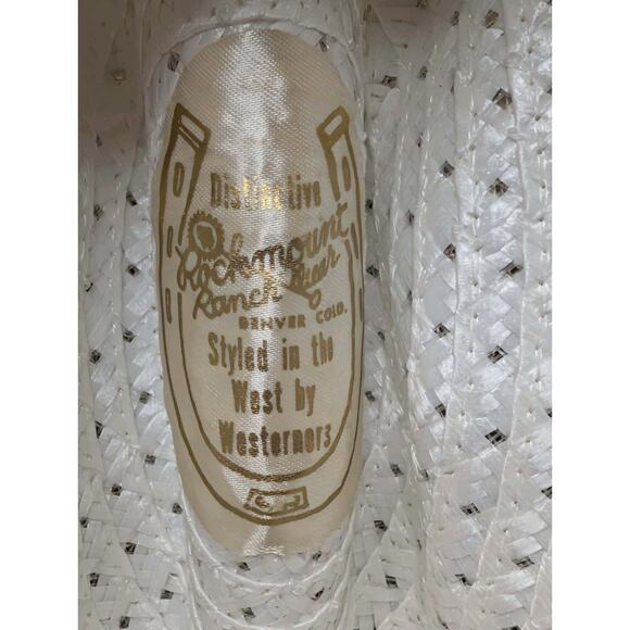 Vintage Rockmount Ranch Wear White Straw Cowboy Hat Feathers Size 7 3/8 Cowgirl main image 6